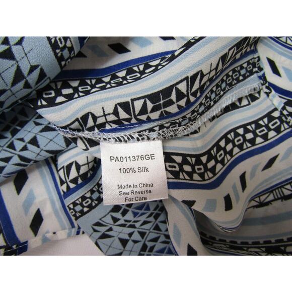 Parker Blue Geometric Silk Top sz XS Boho Hippie Y2K Cottaecore Peasant 90's - Picture 10 of 11